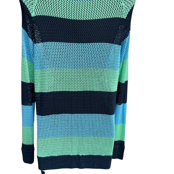 525 America Long Sleeve Rayon Striped Knit Sweater Blue & Green/Black Size XL - Picture 6 of 9